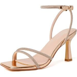 Mostrin Womens 8 Rose Gold Rhinestone Strappy 3.5" Heels Open Toe Sandal Shoes